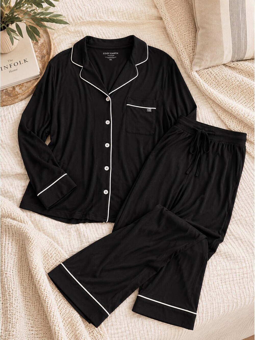Cozy Earth Bamboo Stretch Knit Long Sleeve Pajama Set Lounge Black Tall XXL NWT - Picture 2 of 5